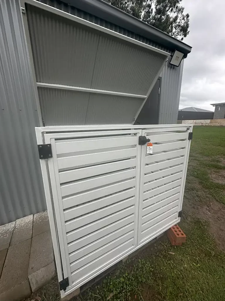 white pool pump enclosure